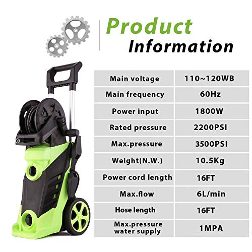 Homdox 3490PSI Electric Pressure Washer, 1800W Power Washer, 2.6GPM High Pressure Washer, Professional Washer Cleaner,4 Nozzles,HM5226(Green)