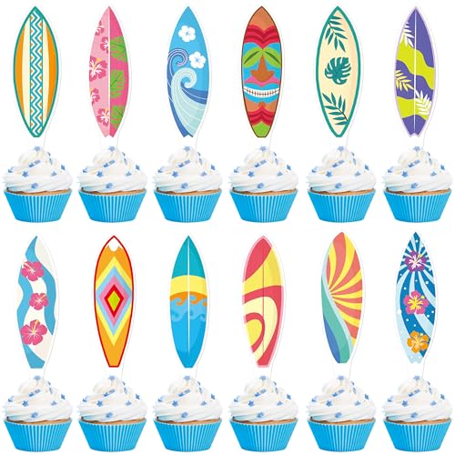 Blumomon 36 Stück Sommer Surfen Cupcake Topper Surfbrett Kuchen Topper Surfen Spiele Party Dekoration Zubehör