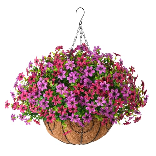 INQCMY Artificial Hanging Flowers Plants Basket for Outdoor Spring Summer