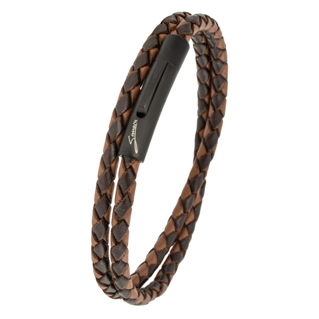 Simaru Pulsera de Piel Auténtica Trenzada 4 mm para Mujer y Hombre | Cierre de Acero Inoxidable | Made in Germany | Regalo Unisex