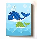 Under The Sea Ocean Theme - Stretched Canvas Nursery Wall Art Decor - Adorable Whale Design That Makes a Memorable Baby Gift Idea - Wooden Frame Construction - Ready to Hang 8X10