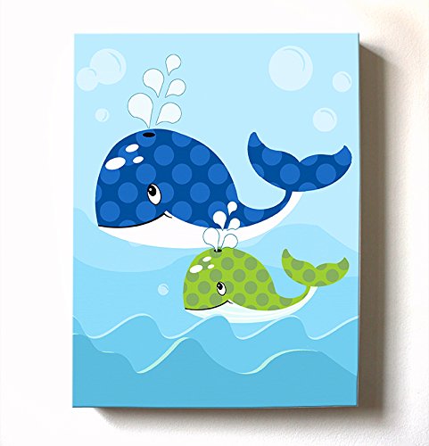 Under The Sea Ocean Theme - Stretched Canvas Nursery Wall Art Decor - Adorable Whale Design That Makes a Memorable Baby Gift Idea - Wooden Frame Construction - Ready to Hang 8X10
