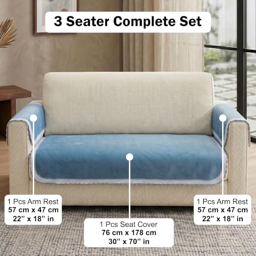 Image of Story@Home Velvet Sofa Cover 3 Seater Set (76x178cm) with Arm Rest Covers |Anti Slip Sofa Mat 3 Seater for L shape Sofa Cover |Measure your Sofa & Create your Own Customized Set - Ombre Shades of Blue