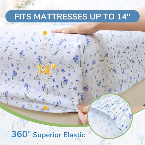 Image of MUXHOMO King Size 4 Piece Sheet Set, Soft & Breathable Sheet for Bedroom with Deep Pocket Up to 16 inch, Wrinkle-Free & Cooling Bed Sheets with Flat Sheet, Fitted Sheet & Pillowcases - Violet Flower