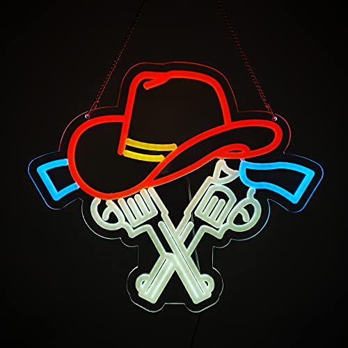 Diyida Cowboy Hat Revolver LED Neon Light Sign for Beer Bar Club Bedroom Office Hotel Pub Cafe Wedding Birthday Party Man Cave Art Wall