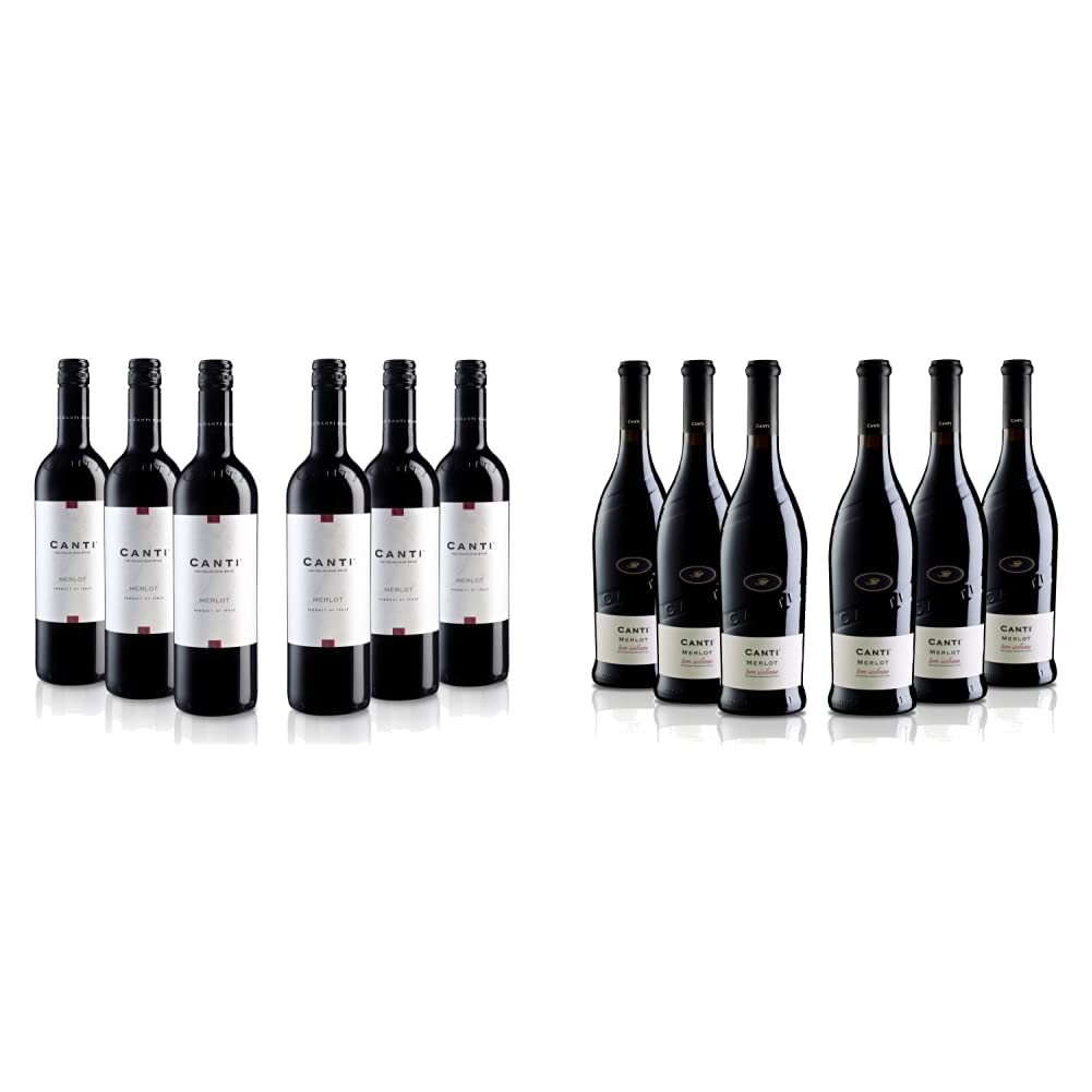 Canti Merlot Vin Rouge Italien Set de 6 Bouteilles x 75 cl & Canti Merlot Terre Siciliane I.G.T. Vin Rouge Sec Italien Set de 6 Bouteilles x 75 cl