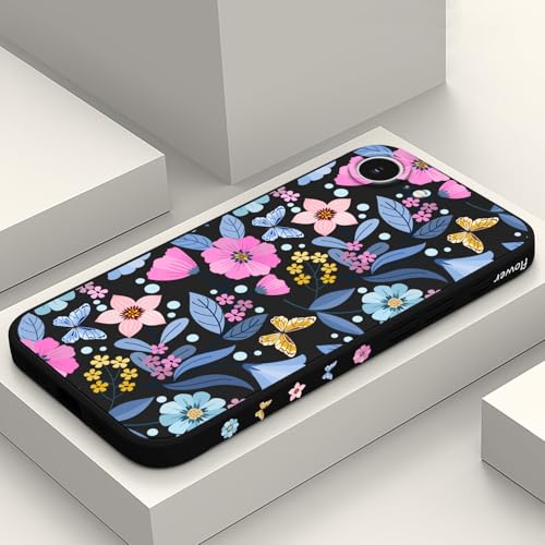 Coque iPhone 16E souple fine anti-rayures protection fleur noire 6,1 pouces