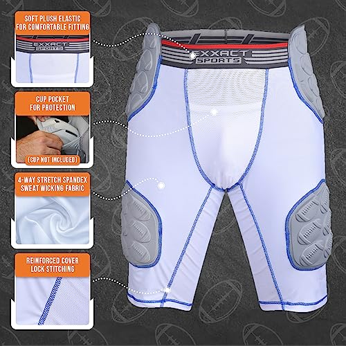 Exxact Sports Touchdown 5-Pad Adult Football Girdle For Men - Football Padded Girdle With Cup Pocket, Mens Girdle Pants (Adult X-Large, White) #TOP1