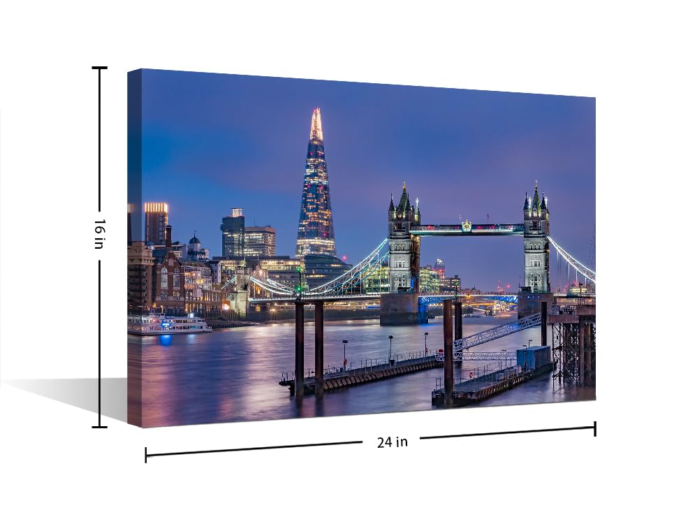 London Tower Bridge and the Shard on Thames River in England Home Decor Posters and Prints Wall Art for Living Room 1 Pieces Pictures Wall Decor Stretched and Framed Ready to Hang (16" Wx24 H) - Image 2