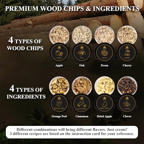 Kit d'infusion de whisky DIY avec 4 types de copeaux de bois et ingrédients
