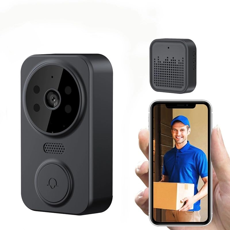 CreaTeck Smart WiFi Video Doorbell with Camera, PIR Motion Detection, 2-Way Audio, Night Vision, Wireless HD Doorbell for Home Security (Black)