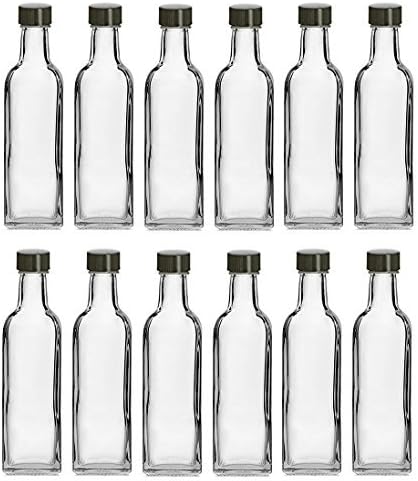Nakpunar 12 pcs, 60 ml Square Glass Liquor Bottles with Black Tamper Evident Caps (2 oz) - MADE IN ITALY