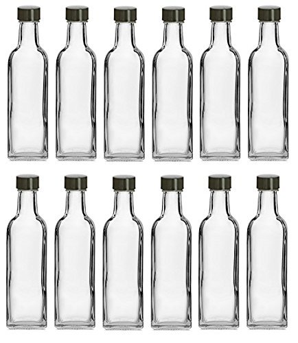 Nakpunar 12 pcs, 60 ml Square Glass Liquor Bottles with Black Tamper Evident Caps (2 oz) - MADE IN ITALY