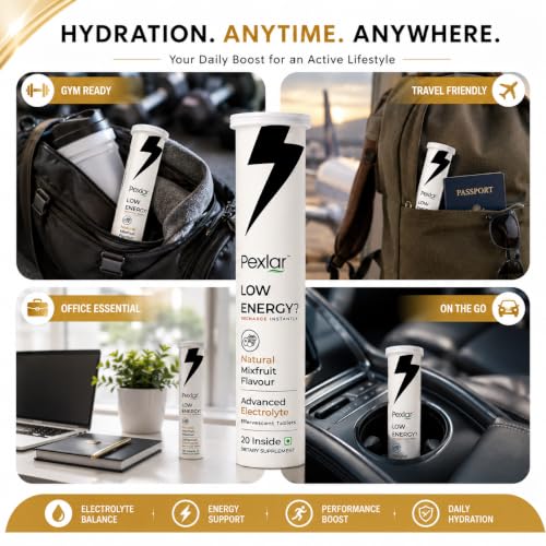 Image of Pexlar Advanced Electrolyte Tablet Zero Sugar - Instant Energy Drink - Natural Mixed Fruit Flavour - 5 Essential Electrolytes + Vitamins (C & D) (Pack of 2-40PC)