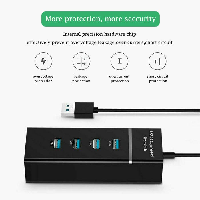 Image of 4-in-1 USB C & USB A HUB with USB 3.0 5Gbps High-Speed Port & Dual USB 2.0, Multiport USB Adapter with Smart Chip, Plug & Play, Aluminum Build| Universal for Laptop (4in1-USB-Black)