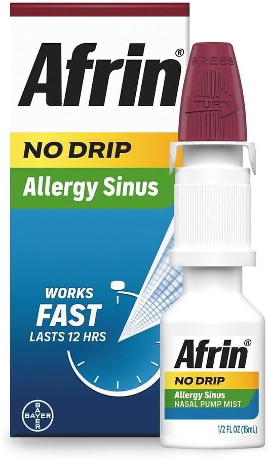 Afrin No Drip Allergy Sinus Nasal Spray - Fast and Powerful Nasal Decongestion From Allergies, 15mL