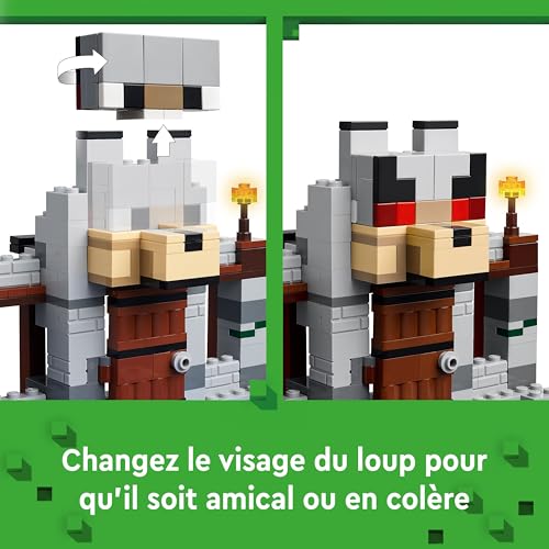 LEGO Minecraft La Forteresse du Loup - Jouet Château avec Personnage, 2 Figurines de Squelettes & 2 Loups - Accessoires Dont Une Table de Fabrication - Cadeau pour Gamer, Garçon ou Fille 8 Ans 21261