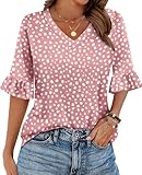 Zeagoo Womens Spring Tops 2025 Trendy V Neck Ruffle 3/4 Sleeve Blouse Business Dressy Casual Summer Clothes
