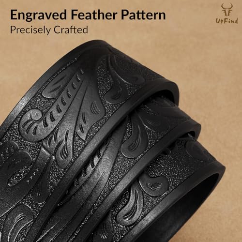 Western Cowboy Leather Belt Men Women, Gold Initial Letters ABCJMZ Buckle Embossed Belt for Jeans