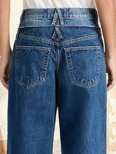 Flamingals Women's Wide Leg Baggy Jeans Mid Waisted Boyfriend Stretchy Pleated Detail Denim Jeans4