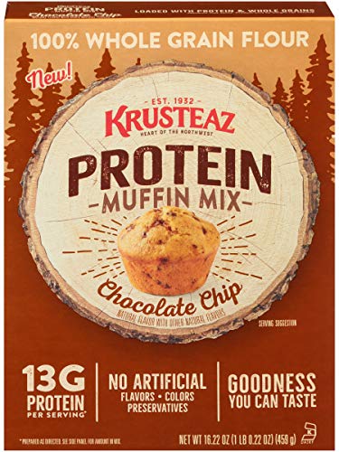 Krusteaz Protein Muffin Mix, Chocolate Chip - 100% Whole Grain Flour - No Artificial Flavors, Colors or Preservatives - 16.22 OZ (Pack of 2)