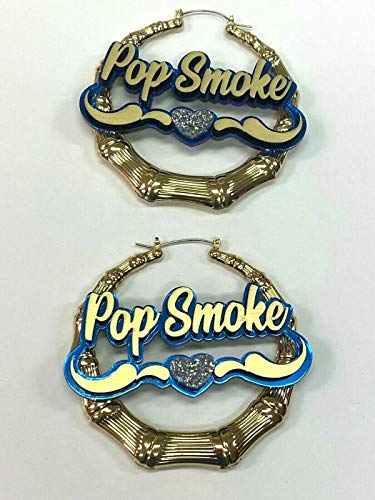 Personalized Custom Gold Hoop Bamboo Earrings Name Plate Swirls Heart Design Laser Cut Design Stunning Look - Quality, Attractive Gold Bamboo Earrings, Made To Order - 3.5 INCHES size3