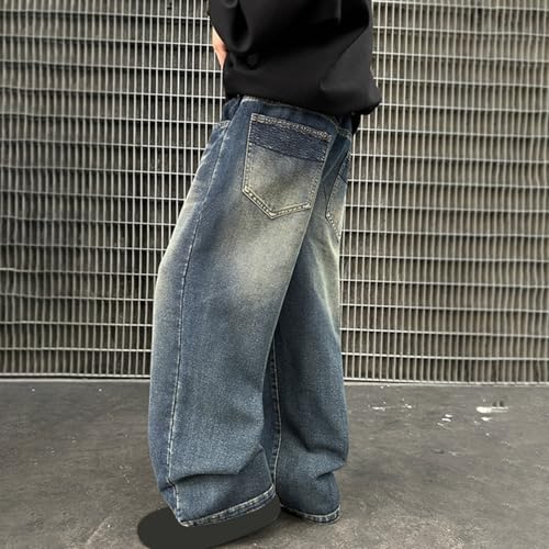 Boys Baggy Jeans Kids Y2K Straight Wide Leg Elastic High Waist Solid Streetwear Fit Vintage Hip Hop Denim Pants2