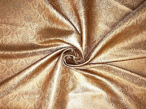 Tissu brocart de soie cachemire de haute couture avec jacquard doré subtil