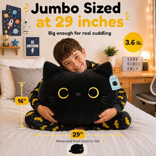 Image of Jumbo Black Cat Plush Pillow - 29 Inch Large Squishy Giant XXL Stuffed Toy