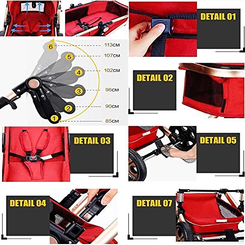 Zhiding Babykar 3 in 1 Opvouwbare buggy 49-wheeler, kinderwagen met extra grote luchtwielen, voor kinderen schakelbare fietswalking, lange reis voor pasgeboren en peuter (Color : Red) - Afbeelding 6
