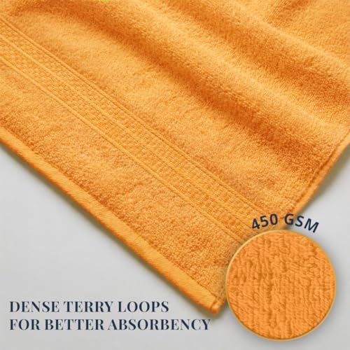Image of LANE LINEN 450 GSM 100% Cotton Colorado Hand Towel 2PC - Tangerine | Ring Spun Cotton Weave, True 60x40cm Each, Quick Dry & Absorbent, Napkins for Gym, Workout, Sports