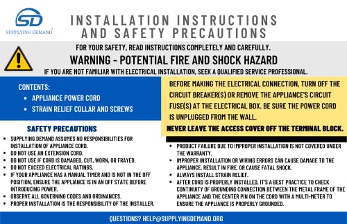 Supplying Demand 10 Foot Range Electrical Power Cord 3 Prong Wire 50 Amp 250 Volt #TOP5