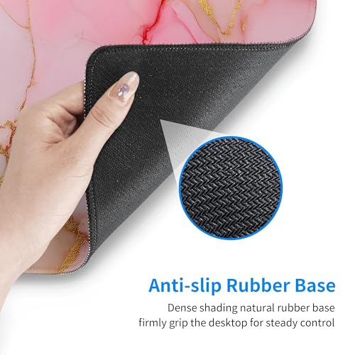 Image of Pink Gold Marble Extended Gaming Mouse Pad, with Stitched Edges Large Mouse Pad Desk Protector, Rubber Base Mousepad Keyboard Mouses Mat for Work Game Office Home- 32 inch X 12 inch Inch,E226