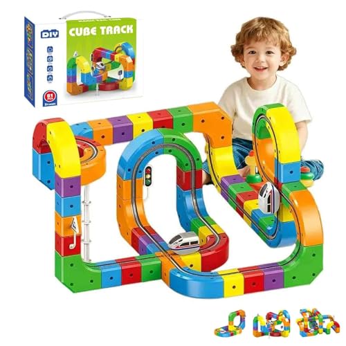 Magical Track Fusion Train Set, Anti-Gravity Kids Race Toy with 3D Infinity Routes, Click Mix-and-Match Rail Cubes with Traffic 