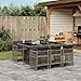 vidaXL Garten Essgruppe 7-TLG., Gartenmöbel Set Tisch mit Glasplatte 6 Stühle, Gartengarnitur mit Kissen, Sitzgruppe Terrasse, Grau Poly Rattan