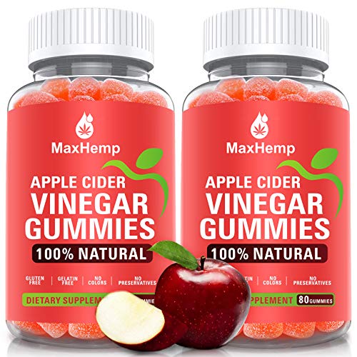 Organic Apple Cider Vinegar Gummies by MaxHemp - for Immune Support, Detox & Weight Loss - with The Mother, Vitmain B9, B12, Gluten-Free, Vegan, Non-GMO (2 Pack, 160ct)
