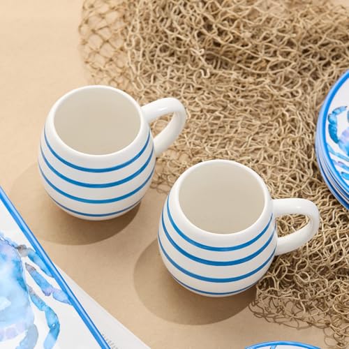 Set de 4 mugs de loza azul estilo costero 20 oz miniatura 6