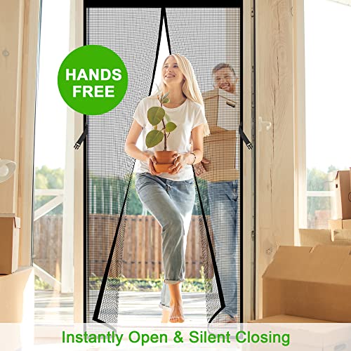 Image of Magnetic Screen Door Fits Door Size 32 x 80, Screen Size 34 inch x 81 inch, Heavy Duty Fiberglass Net Curtain, Strong Magnets Mesh, Black