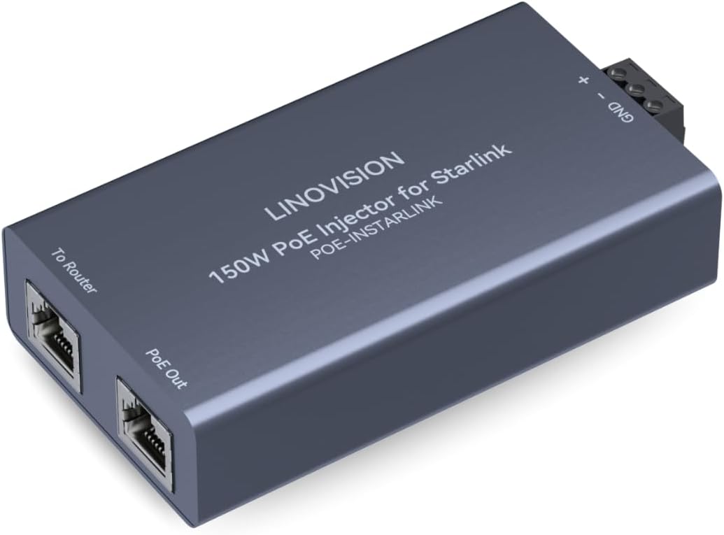 LINOVISION Full Gigabit 150W High Power PoE Injector for Starlink with 48-57V Input / 3A 10/100/1000M