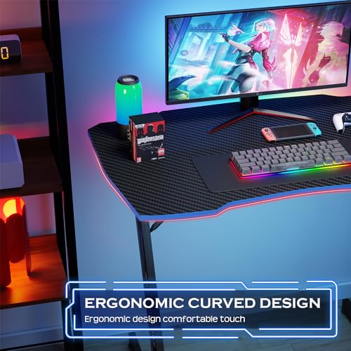 Image of PayLessHere | 35 inch Gaming Table | Blue | Z-Shaped Computer Desk with Steel Frame, Headphone Hook, Adjustable Feet | Carbon Fiber Texture Surface, Sweat & Waterproof | for Gaming, Home Office