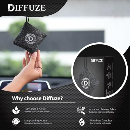 Image of DIFFUZE Camphor Bag Air Freshener (Pack of 3) | Natural Jute Bags with Herbs, Lavender, Sandalwood & Charcoal | Long-Lasting Freshener for Car, Wardrobe, Kitchen & Travel