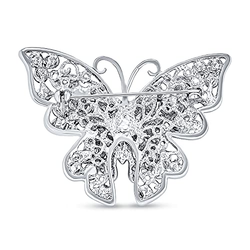 Image of Bling Jewelry Large Statement Crystal Accent Yellow Orange Golden Aqua Blue Black Clear Garden Dragonfly Firefly Fluttering Filigree Butterfly Brooch Scarf Pin For Women And Teens Silver Gold Plated