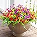 HyeFlora Artificial Faux Outdoor Flowers Plants for Summer Outside Decoration, 14 Bundles Fake Silk Colorful Daisy Ferns UV Resistant Realistic for Front Door Porch Planter Patio Yard
