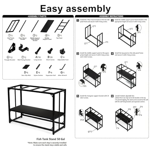 Image of Fish Tank Stand, 50-75 Gallon Heavy Duty Metal Aquarium Stands, Reptile Tank, Turtle Tank, Breeder Tank Stand, 900LBS Capacity Terrarium Stand Rack with 2-Tier Storage Shelves (47.8 inchx19.7 inchx31.5 inch)