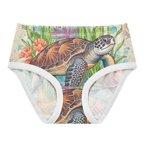 Toddler Underwear Floral 2t Cotton Little Girl Panties Stylish Briefs Kids Undies Vintage Sea Turtle Plants