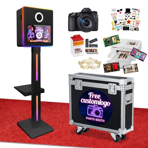 Mirror Photo Booth with Camera and Printer, DSLR Photo Booth with 15.6' Touch Screen, Built-in Mini PC, Flight Case, App Control – Perfect for Weddings Parties Event Rentals (Black)