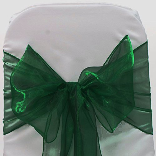 MDS 100 PCS Hunter Green Organza Chair Sashes   Bows sash for Wedding or Events Banquet Decor Chair Bow sash