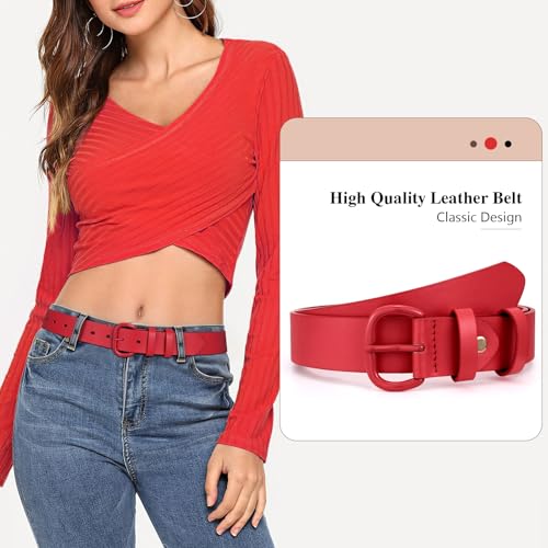 Image of WHIPPY Women Leather Belt for Jeans Pants Dresses Black Ladies Waist Belt with Pin Buckle
