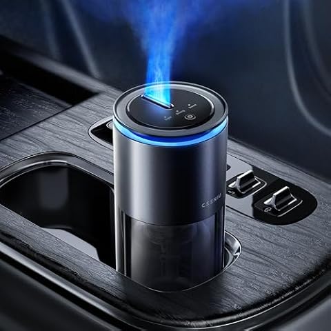 Ceeniu Smart Car Air Freshener, Enhanced Fountain Mist Nozzle, Ultrasonic Mist, Auto On/Off, Adjustable Mode, Long-Lasting Battery, Ambient Light, Bamboo Forest Fragrance, 2025 Upgrade CF12 Diffuser Cover
