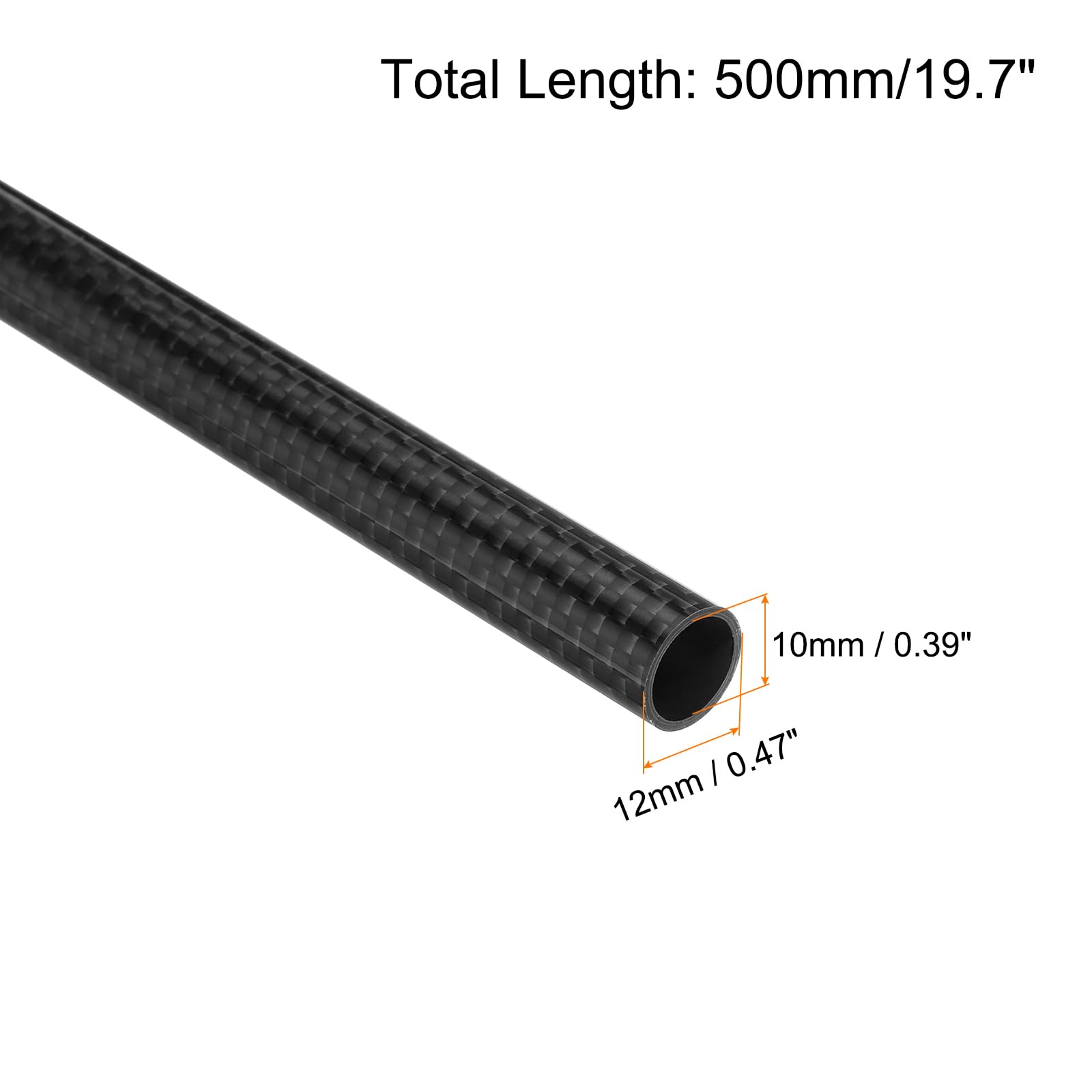 QUARKZMAN 4 Stücke Kohlefaserrohre 10 x 12 x 500mm Leinwandbindung Glänzende Oberflächenstange 3K Rollgewickelte Kohlenstoffrundrohre für RC-Flugzeug Quadcopter Multicopter